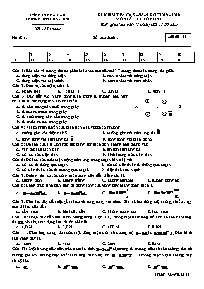 Đề kiểm tra Chương 4+5 môn Vật lý Lớp 11 - Mã đề 111 - Năm học 2019-2020 - Trường THPT Đầm Dơi